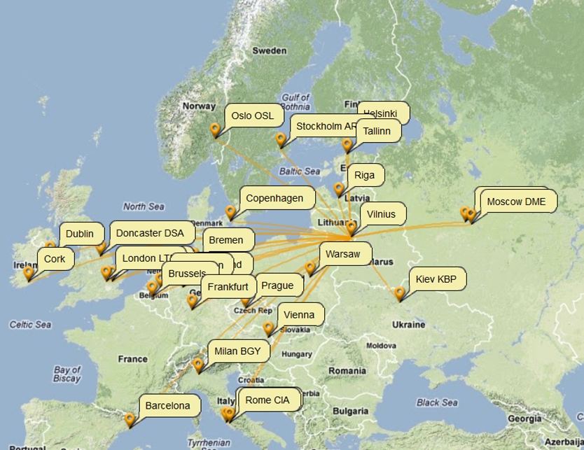 Vilnius flight map